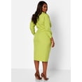 thumbnail image 4 of Rebdolls Women's Plus Button Front Tie Waist Cinched Bodycon Dress - Green, 4X, 4 of 4