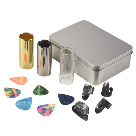 Guitar Slide Set Of 1 Glass Slide, 1 Steel Slide and 1 Brass Guitar Slide, 6 Pcs Guitar Picks and 4 Finger Picks