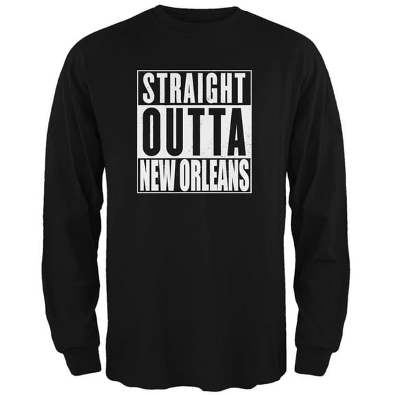 Straight Outta New Orleans Black Adult Long Sleeve T-Shirt - Large