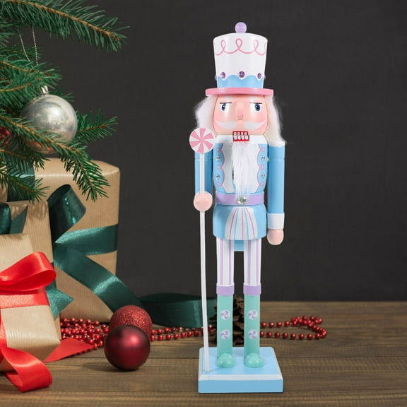 Yardwe Wooden Nutcracker Christmas Decoration Blue Desktop Holiday Ornament