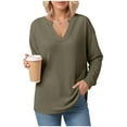 thumbnail image 4 of Kaprioy Womens Long Sleeve Tops Waffle Knit Drawstring Button V Neck Fall Fashion Pullover Going Out Tops Sweatshirt Hoodies AG, S, 4 of 8