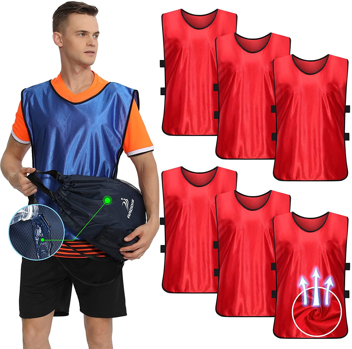 ARDDIS 6 Pack Pinnies Scrimmage Vests Jersey for Soccer Basketball Hockey Adult 