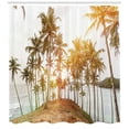 thumbnail image 3 of Fiji Shower Curtain, Image of Sunbeams Hitting Palm Trees on a Piece of Land, Fabric Bathroom Set with Hooks, 69W X 84L Inches Extra Long, Dark Yellow Fawn Sepia Pale Sage Green, by Ambesonne, 3 of 3