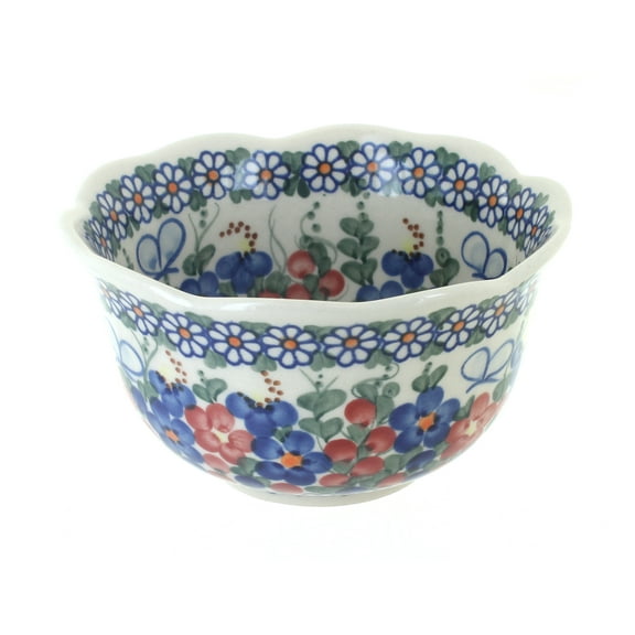 Blue Rose Polish Pottery Garden Butterfly Small Deep Scallop Bowl