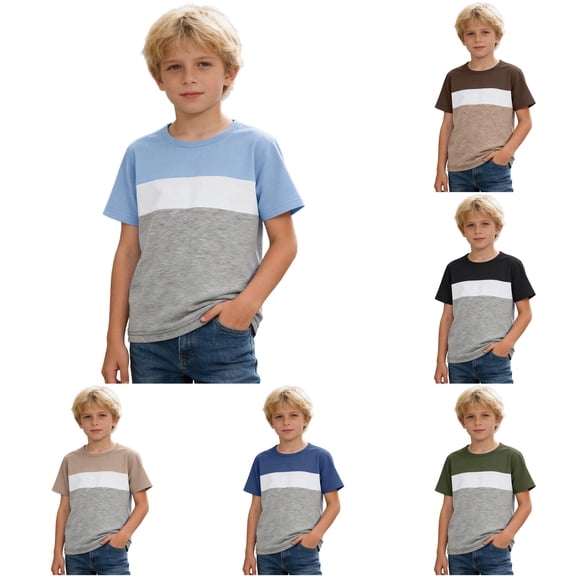 Zhanqunnn Boys Color Short Sleeve Crew Neck Graphic Tee Kids Youth Playwear, Size 6-7 Years