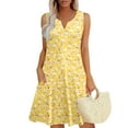 thumbnail image 2 of Vestido Corto para las Mujeres de Verano, la Impresión de la Moda de Bolsillo Botón sin Mangas Cuello en V para Casual Y Diario, 2 of 6