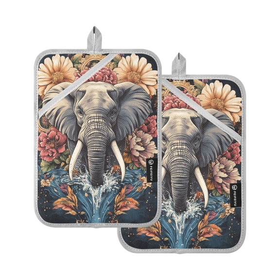 BZSMCE Pot Holder Oven Mitts Cooking baking Florals Elephant Creative Pattern Size:7x9.8in