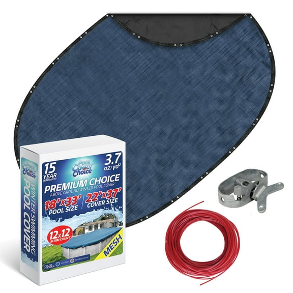 Winter Swimming Pool Cover for 18 ft x 33 ft Aboveground Oval Pool Size, Premium Choice Series, Mesh Material, Color - Ink Blue, Pool Cover Choice 421833-4CHOICE