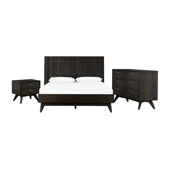 Acacia Bedroom Set 3 Piece - Modern Wood Bed & Nightstands
