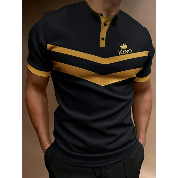 Men’s Short Sleeve Polo Shirt Casual Slim Fit Shirts Contrast Color Patchwork T Shirts Tops Black 3XL