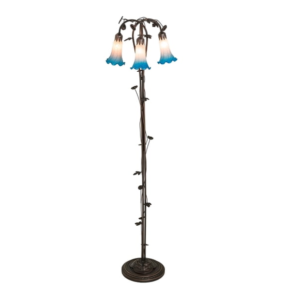 58" High Pink/Blue Tiffany Pond Lily 3 Light Floor Lamp