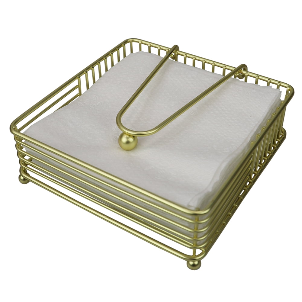 Halo Steel Napkin Holder with Weighted Pivoted Arm, Gold
