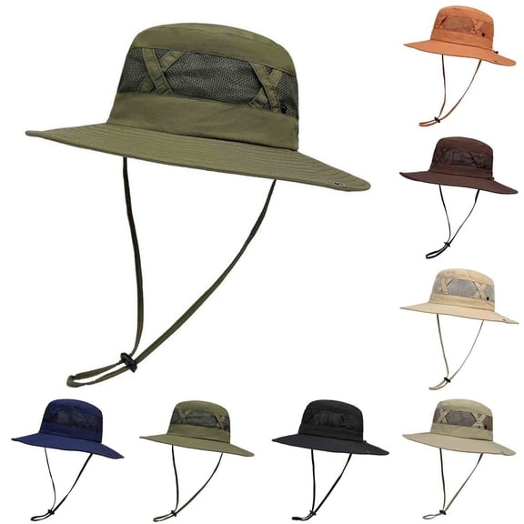 Jessboyy Men Outdoor Sun Hat Breathable Foldable Summer Bucket Hats Breathable UV Protection Hiking Wide Brim Sun Hats Army Green