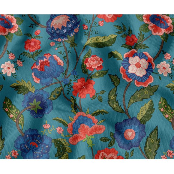 Soimoi 56 Inch Wide Polyester Canvas Fabric by The Yard - Floral Theme - Blue - Water-Resistant Outdoor & Upholstery Material
