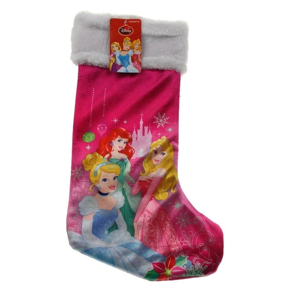 Disney Princess  Christmas Holiday 18" Inch Stocking with white plush cuff  - featuring  Cinderella ,Ariel  & Belle Great holiday decoration ,Gift