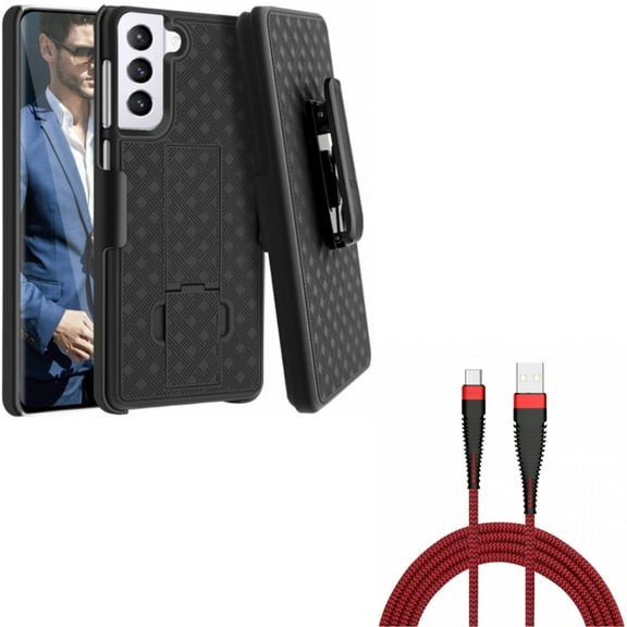 Case Belt Clip w 10ft USB-C Cable for Samsung Galaxy S21 Plus - Holster Swivel Cover, Type-C Charger Cord Power Combo