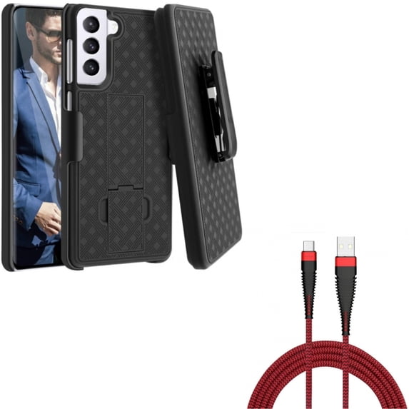 Case Belt Clip w 10ft USB-C Cable for Samsung Galaxy S21 Plus - Holster Swivel Cover, Type-C Charger Cord Power Combo