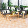 thumbnail image 4 of Gymax 4PCS Cushioned Wooden Conversation Set Patio Outdoor Furniture Set, 4 of 9
