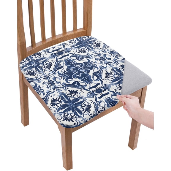 Navy Blue Boho Chair Seat Covers for Dining Room Stretch Chair Seat Covers Set of 2, Ehtnic Abstract Art Modern Geometric Chair Seat Protector Cushion Slipcovers for Kitchen Restaurant Office
