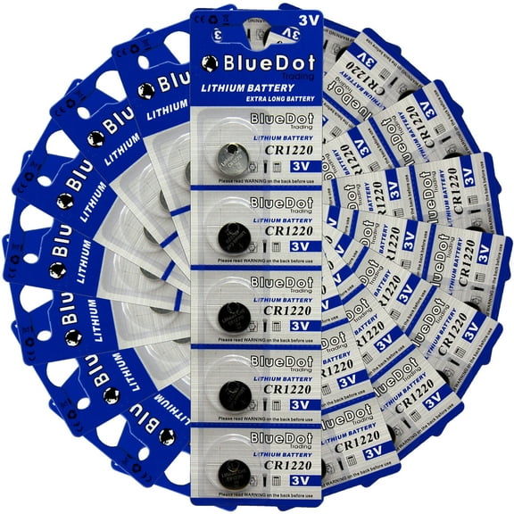BlueDot Trading CR1220 (also known as 5020LC) Lithium Manganese Dioxide (Li-MnO2) Button Coin Cell Batteries - 50 Pack