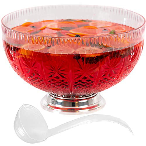 Crystal Cut Plastic Punch Bowl With Ladle 3 Gallon Large Bowls For Parties 