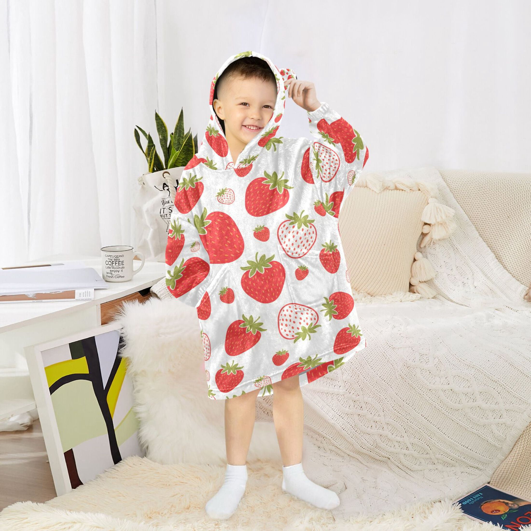 joogoo Wearable Blanket Hoodie for Strawberry Red Oversized Sherpa Hooded 3-14 YR M