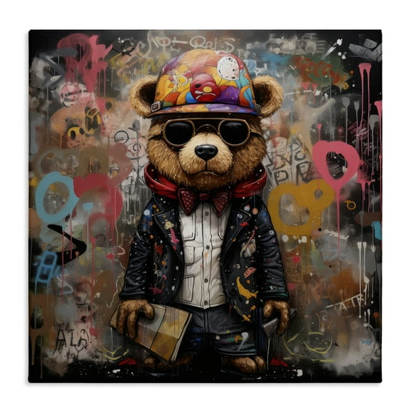 Stupell Industries Urban Graffiti Bear Animals & Insects Painting Gallery Wrapped Canvas Art Print Wall Art, 17 x 17