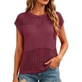 thumbnail image 5 of Favoffer Women's Hollow Out Knitted Sweater Round Neck Short Sleeve Mesh Hole Breathable Pullover Loose Casual Daily Summer Top, 5 of 5