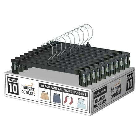 Hanger Central 10 Pack Black Plastic Pants Hangers with Clips 10 inch