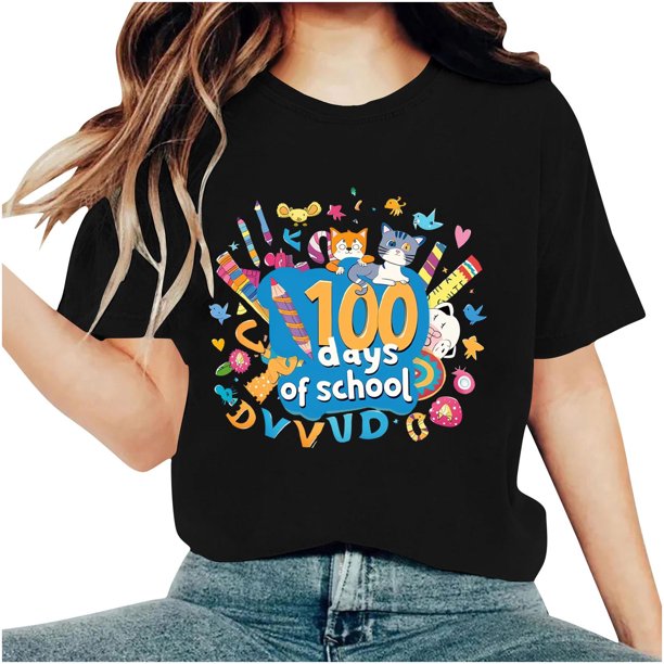 Camisetas de Cuello de Tripulación de Manga Corta para Mujeres Carta Impresa Camiseta 95% Poliéster 5% Spandex, Manga Corta Cuello Redondo Top Casual para Diario