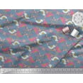 thumbnail image 2 of Soimoi Blue Moss Georgette Fabric Floral & Birds Clip Art Printed Fabric 1 Yard 42 Inch Wide, 2 of 3