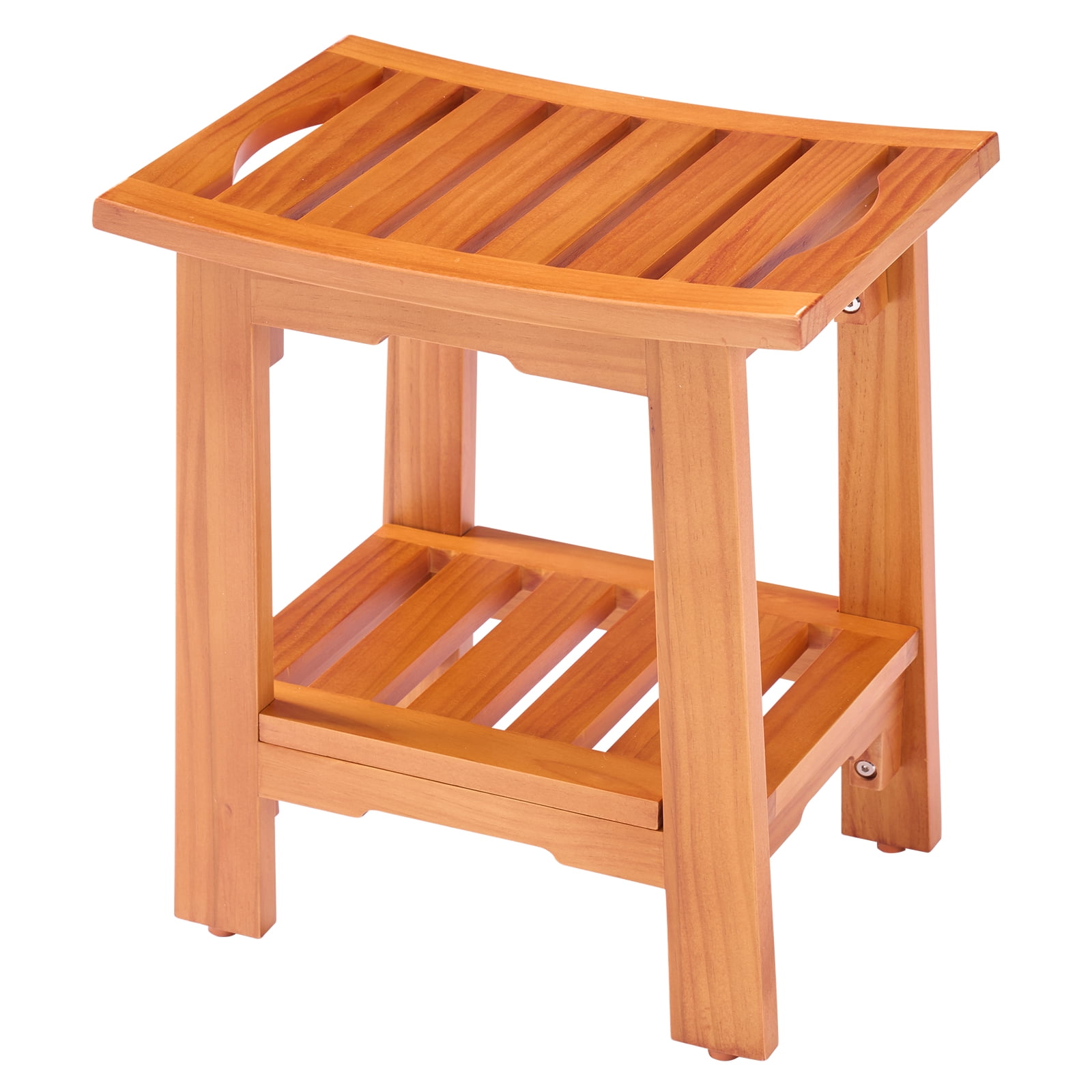 Hommoo 14-Inch Solid Wood Shower Stool for Bathroom, Waterproof, Anti-Slip, Space-Saving Vanity & Bath Seat, Walnut