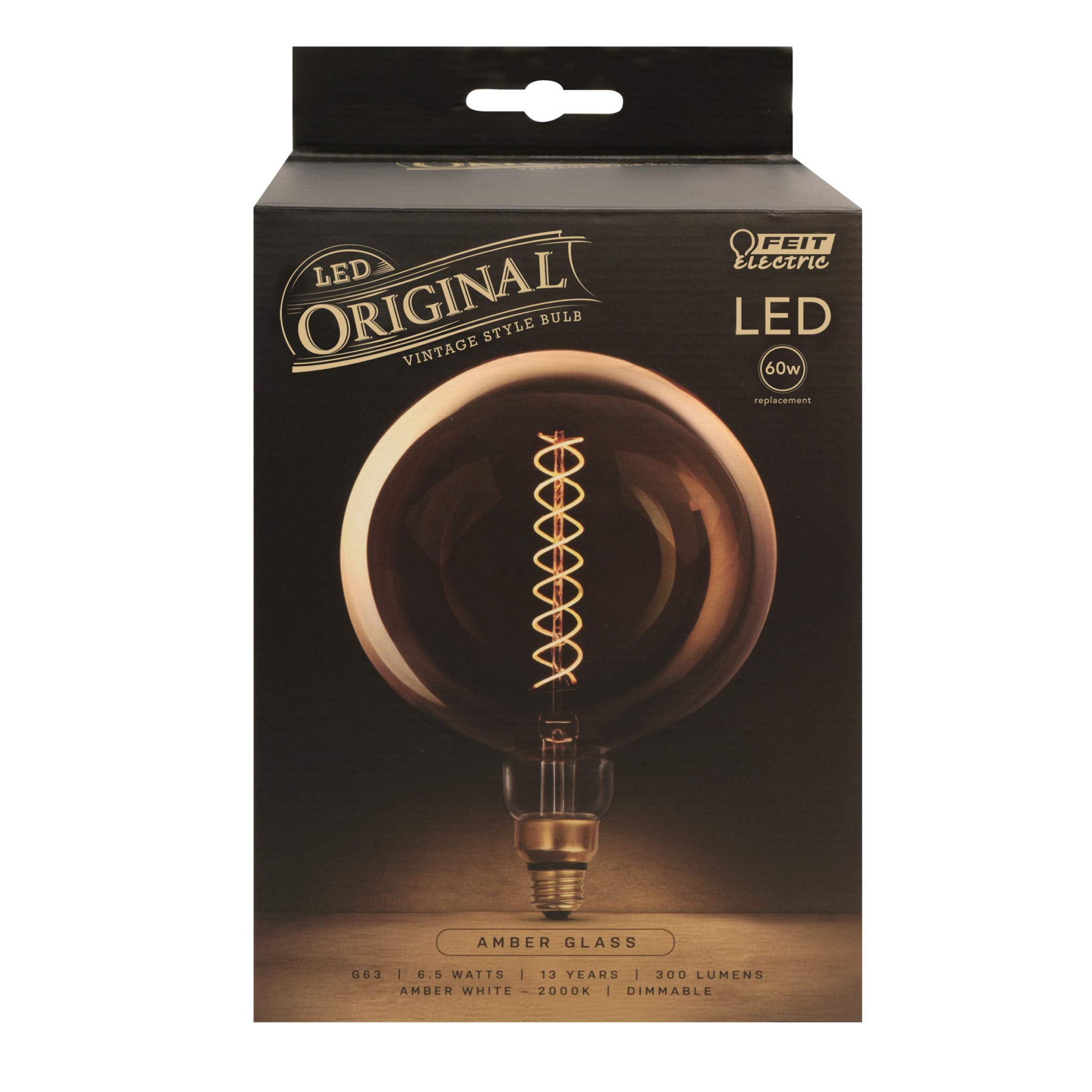 Feit G63 E26 (Medium) Filament LED Bulb Amber White 60 Watt Equivalence 1 pk