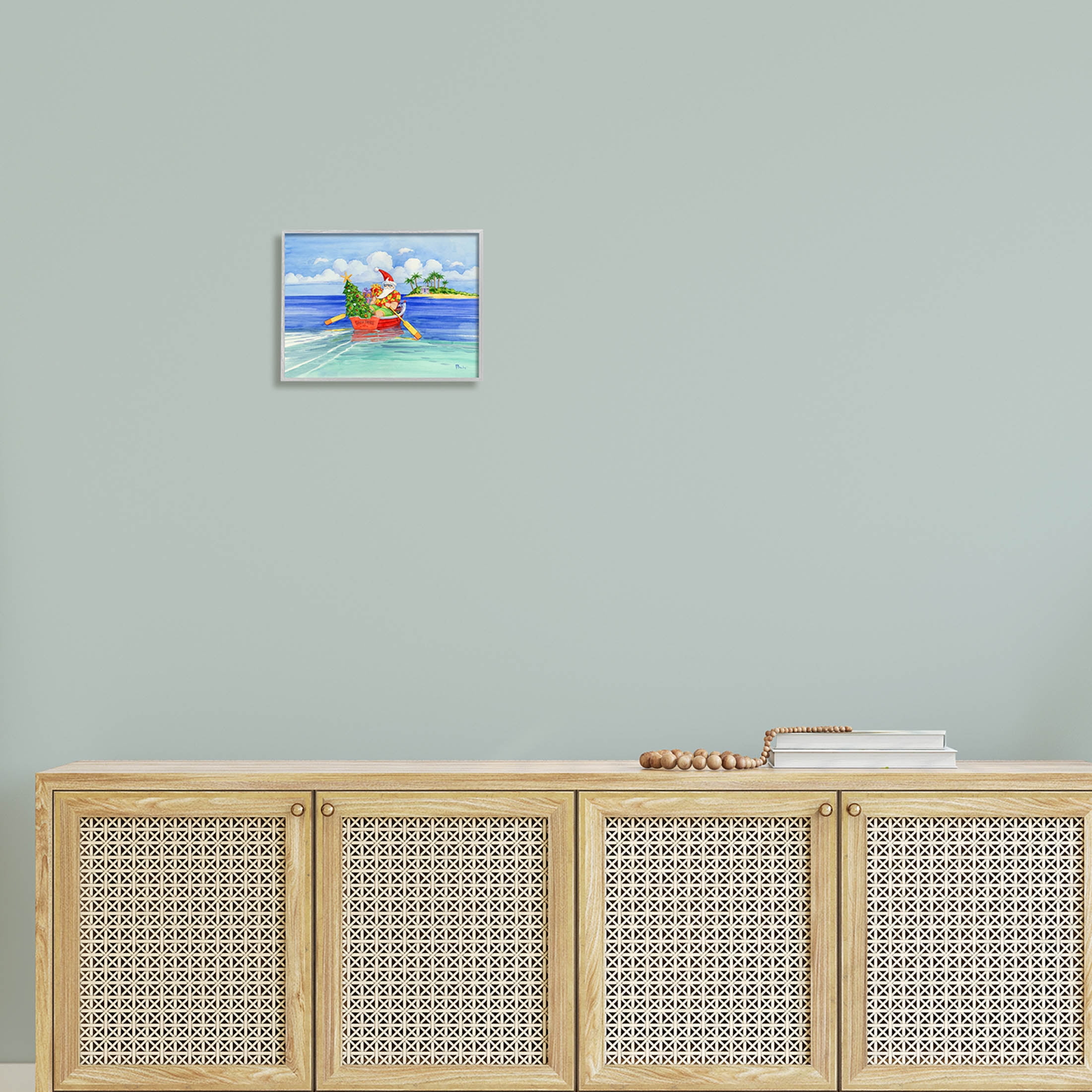 Stupell Industries Santa's Delivery Tropical Christmas Boat Painting Gray Framed Art Print Wall Art, Design by Paul Brent