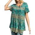 thumbnail image 3 of Mengpipi Blouses for Women Casual Crew Neck Short Sleeve Tunic Tops, Turquoise-L(US 12-14), 3 of 8