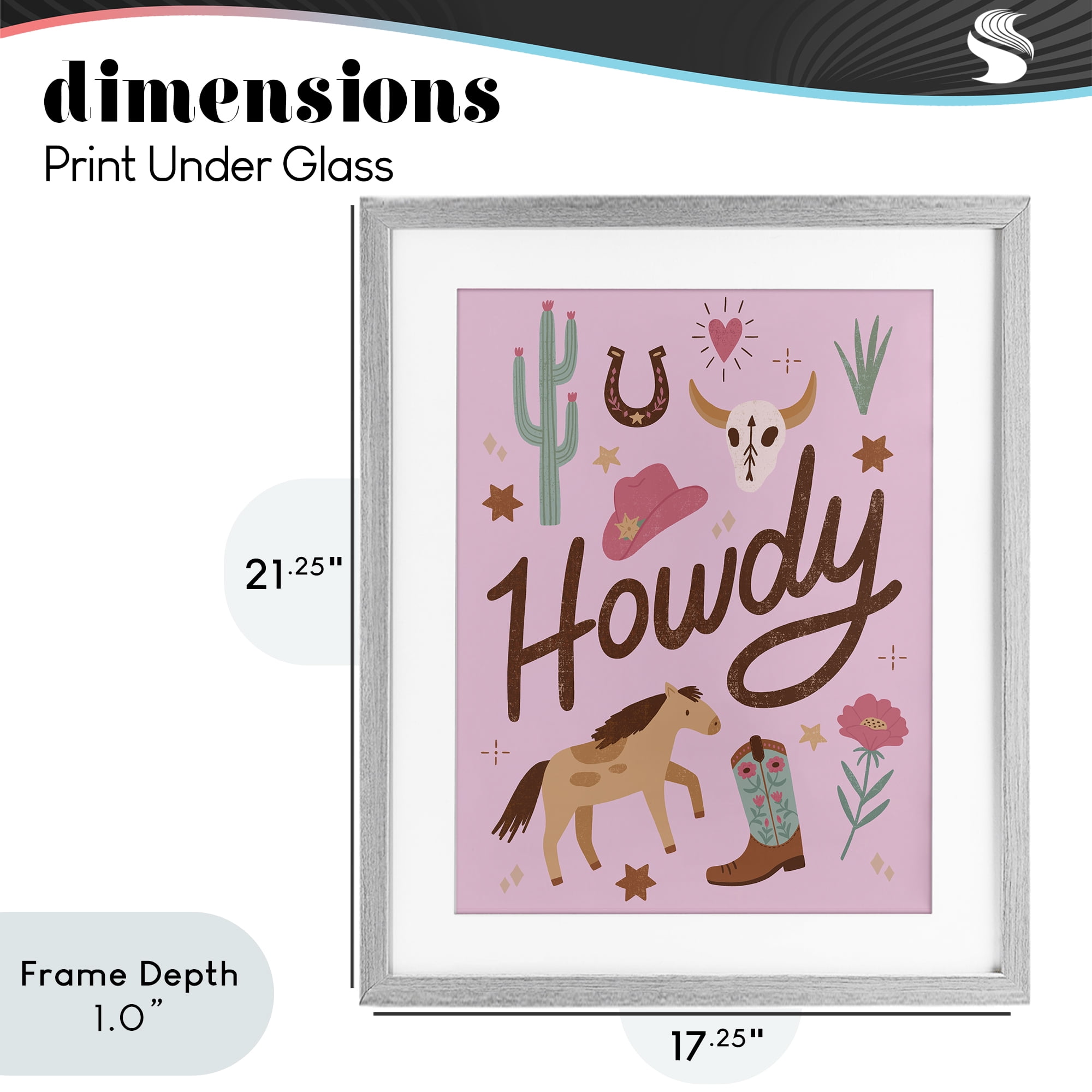 Stupell Industries Western Boho Girl Howdy Gray Framed Print Under Glass, design by Nina Seven