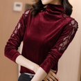 thumbnail image 2 of Aboser Velvet Tops for Women Retro Patchwork Mesh Sheer Shirts Evening Party Top Slim Fit Turtleneck Blouse Comfy Long Sleeve Shirt Solid Color Casual Blouses, 2 of 7