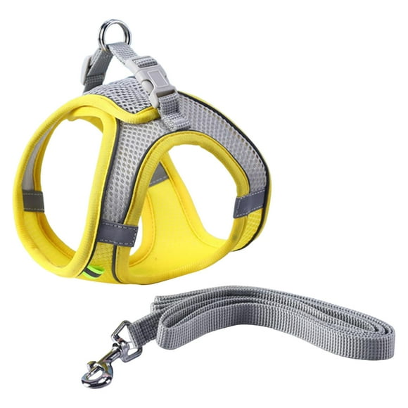 Harnais pour Chien avec Laisse Réglable Confortable Harnais en Maille pour Petits Chiens de Taille Moyenne, Marche de Nuit, Jaune S