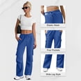 thumbnail image 5 of Wide Leg Cargo Sweatpants for Women High Waist Drawstring Baggy Lightweight Fleece Winter Track Pants with Muti Pockets Blue, 5 of 7