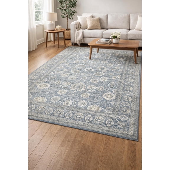 181 Degrees - Vintage Blue Persian Floral Area Rug – Runner Living Room Farmhouse Style - 27x45 Inch
