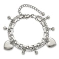 thumbnail image 2 of Diamond2Deal Stainless Steel Polished Hearts and Beads Multi Chain Bracelet for Women with 2 In Ext 7", 2 of 4