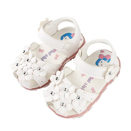 

DNDKILG Newborn Infant Girl Boy Soft Sole First Walkers Shoes Slippers Baby Toddler Summer Flower Dress Sandals White 0-15M 18