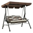 thumbnail image 2 of Outdoor 3 Seat Swing Brown Porch Swing Bed With Backrest, Metal Stand For Adults Covered Lawn Swing, 2 of 11
