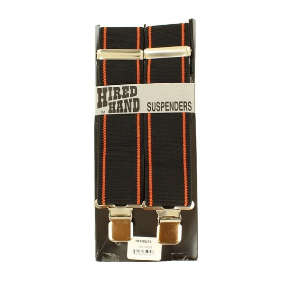 M&F Western N85160276 Elastic 2 in. Hired Hand Suspenders, Black with Orange