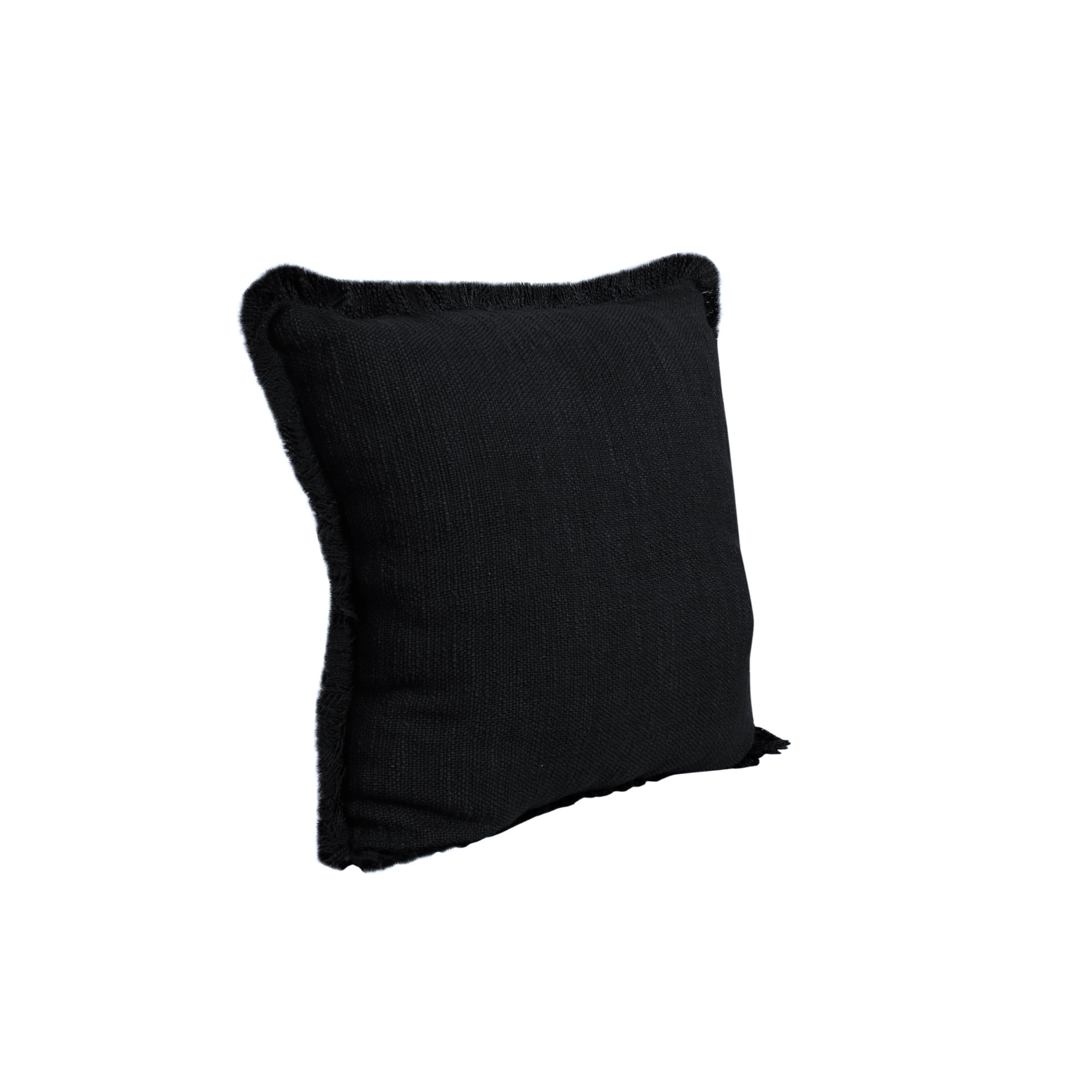 Laddha Home Designs Handwoven Solid Fringe Edge Cotton Throw Pillow - 20" - Black - Set of 2