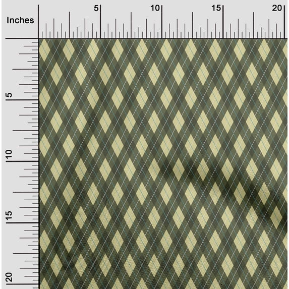 oneOone Cotton Jersey Olive Green Fabric Argyle Check Sewing Material Print Fabric By The Yard 58 Inches Wide