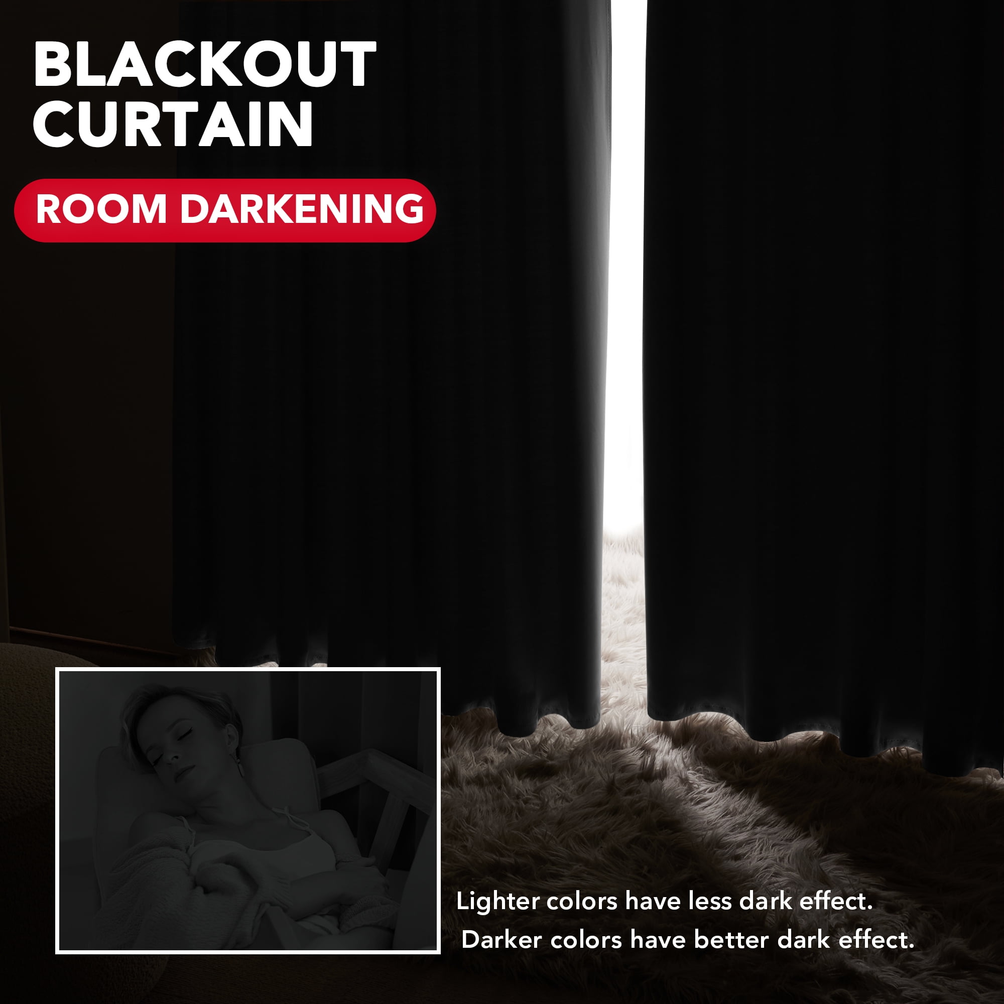 Deconovo Blackout Curtains for Bedroom Living Room, Thermal Insulated Back Tab Rod Pocket Window Panels, 70 x 63 Inch, Black, 2 Panels