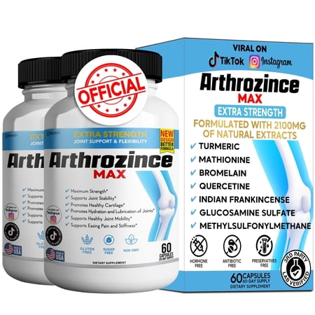 Arthrozince Max Extra Strength Joint Support Capsules, Glucosamine, Chondroitin, MSM, Boswellia & Turmeric, 120 Ct