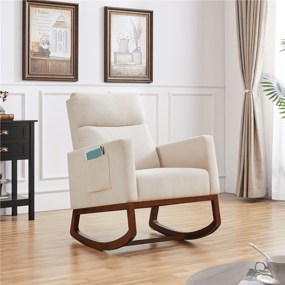 Alden Design Fabric Upholstered Rocking Accent Chair, Beige