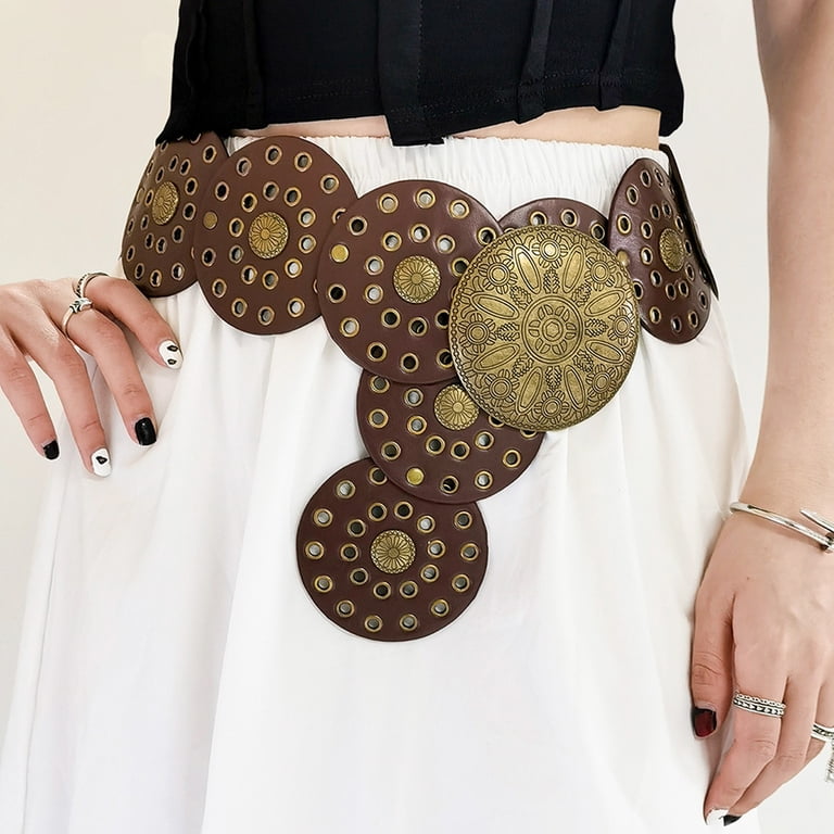 Hirigin Wide Boho Disc Belt for Women Vintage Concho Leather  display picture 2
